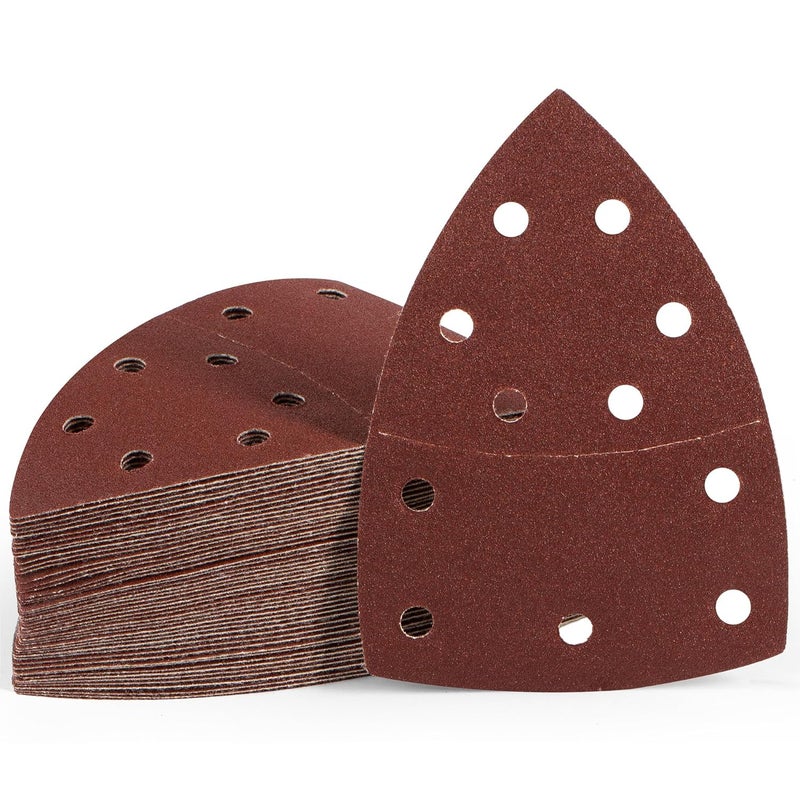 Shawya 50 PCS Mouse Sander Sandpaper for Mouse Sander 11 Hole Detail Sandpaper Sanding Paper 120 Grit Hook and Loop Sander Pads Triangular Sanding Sheets Abrasive Sanding Paper - Image 1
